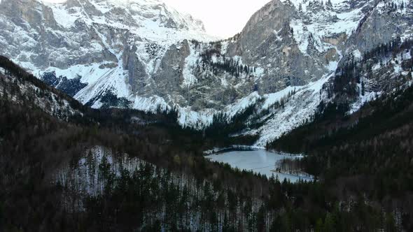 Beautiful view on the lake langbathsee and mountains drone video