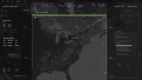 Futuristic Satellite Surveillance Scan On Digital World Air Routes Map alt