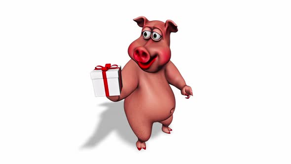 Fun 3D Pig Show Gift  Looped on White