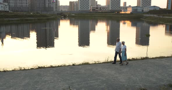 Walk and Spontaneous Dance of an Elderly Couple in the Park