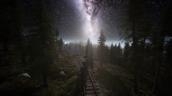 The Milky Way Above the Railway and Forest alt