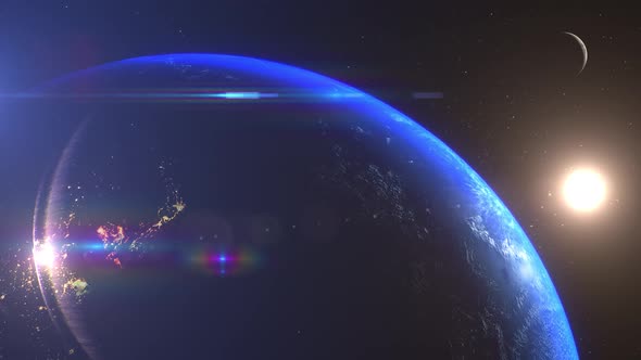 Earth And Moon Sunrise Japan Korea And East China alt