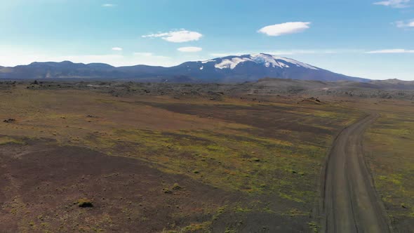 Road Across the Mountains of Landmannalaugar Iceland in Summer Season From Drone  Europe