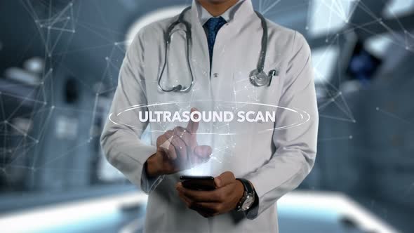 Ultrasound Scan Male Doctor Hologram Treatment Word