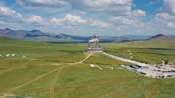 Aerial Around View of Genghis Khan Statue Mongolia