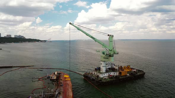 View of an Old Tanker That Ran Aground and Overturned