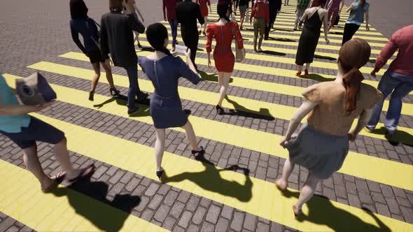 Yellow Zebra Pedestrian Modern Closeup Crowd of People
