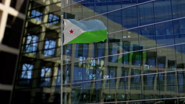 Djibouti Flag Waving On A Skyscraper Building