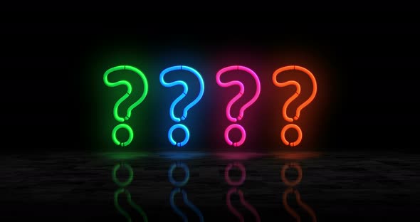 Question mark symbol glowing neon 3d lights