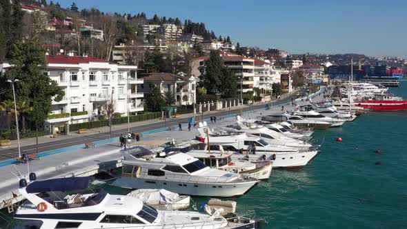 Istanbul Bebek Bosphorus Marine And Boats Aerial View 