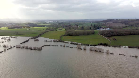 Aerial View of Flooding in the UK During the Winter Causing Devastation