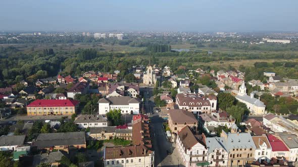 Aerial Shot The City Luck. Church House Of The Gospel. Ukraine