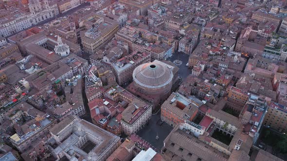 Aerial view of the Pantheon in Rome city center, Italy.
