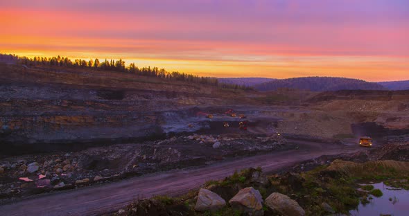 Day To Night Timelapse Coal Mining in the Quarry