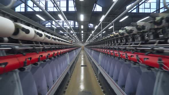 Spinning Factory Production of Fabrics Thread of Silk Linen and Synthetics View of Tunnels