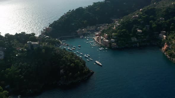 Aerial View. Famous Town of Portofino on Ligurian Sea in Italy.