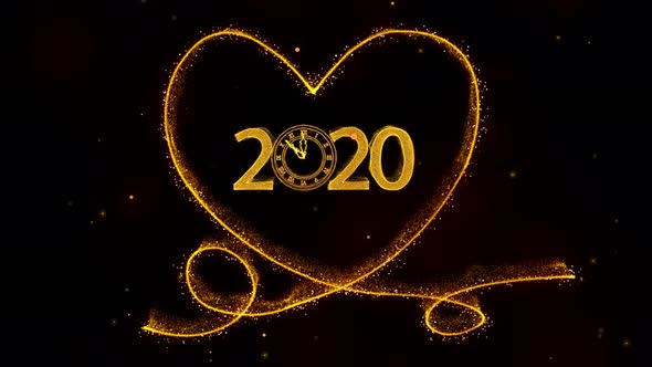 New Year Background With Shiny Golden Heart And Bright Fireworks