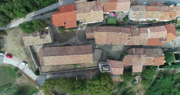 Aerial view of Hum, a small town on hilltop, Croatia.