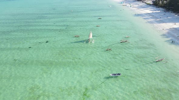 Boats in the Ocean Near the Coast of Zanzibar Tanzania