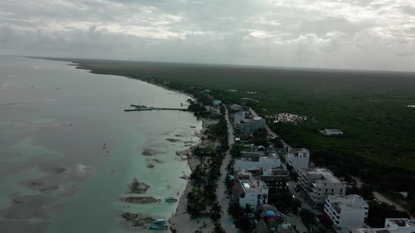 The Marina of Mahahual seen with a drone