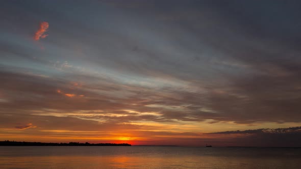 Romantic Sunrise Over The River. Orange Sunrise, Time Laps