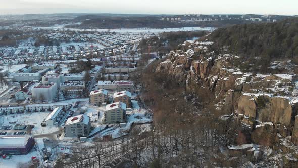 Snow Covered Mountain European Residential Cityscape Winter Europe Aerial