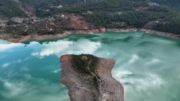 The departure of clouds in the river Aerial View Alanya Turkey 4 K