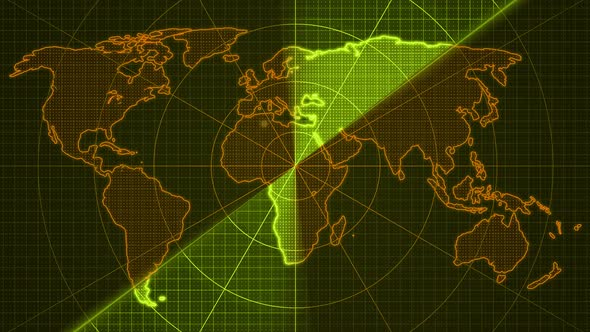 Brown Yellow Color World Map Searching Radar Hud Animated