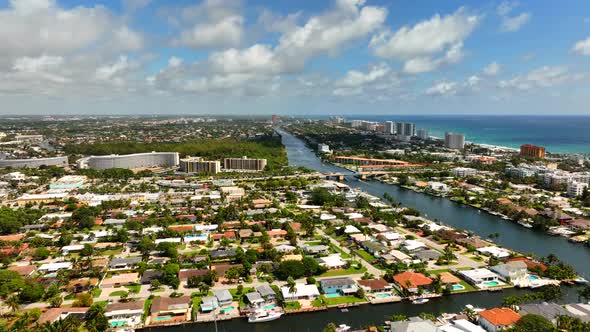 Deerfield Beach Hillsboro Blvd Bridge  Intracoastal Waterway. 4k Aerial Drone Video