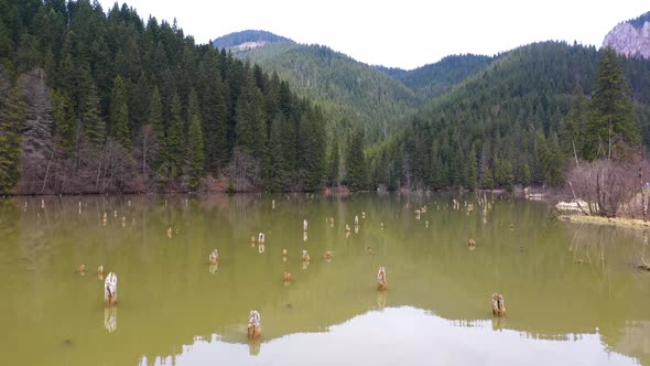 Flying over the Red Lake of Romania.