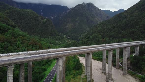 Panorama View of Two Lane Bridge Driveway in the Mountains