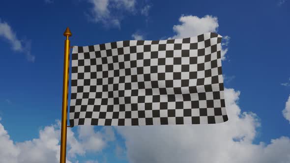 Racing flag waving with flagpole and blue sky timelapse, Formula One finish