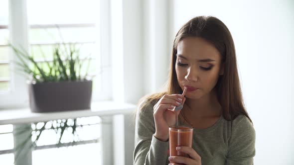 Healthy Nutrition. Woman Drinking Detox Smoothies Cocktail