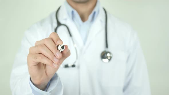 Dental Care, Doctor Writing on Transparent Screen