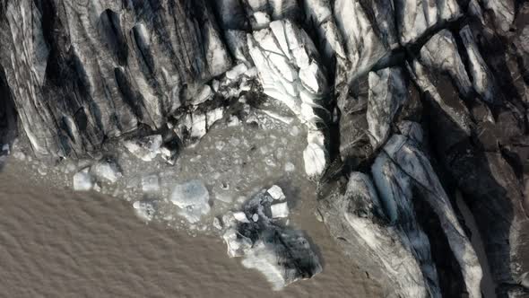 Bird's Eye View Of Solheimajokull Glacier In Iceland - drone shot