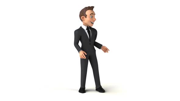 Fun 3D cartoon businessman presenting