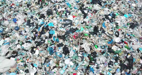 Drone View of a Large Plastic Landfill Unsorted Garbage