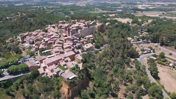 Aerial view of Roussillon village, Luberon, Provence, France