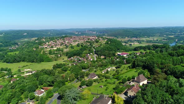 Village of Domme in the Perigord Noir in France seen from the sky