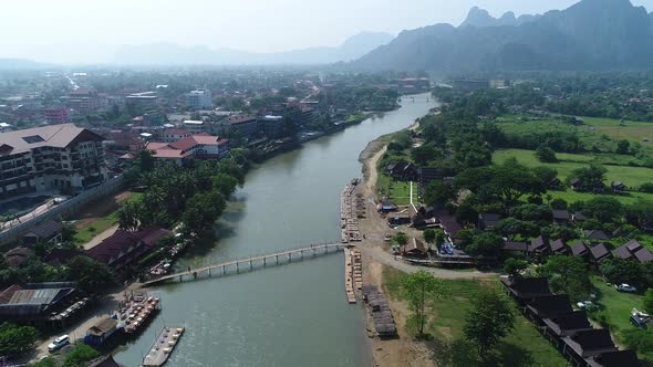 Vang Vieng city in Laos seen from the sky