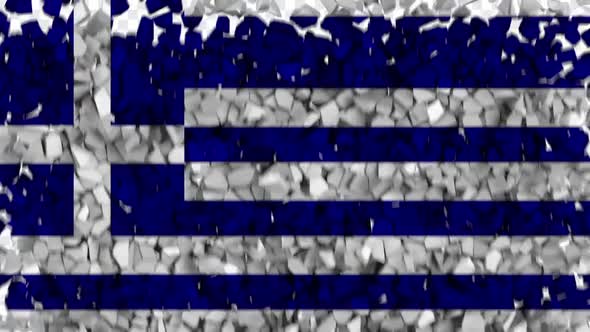 Greece Flag Breaking Rocks Transition