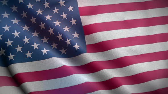 American blowing flag video, motion loop. United States, USA flag Closeup 4k resolution video.