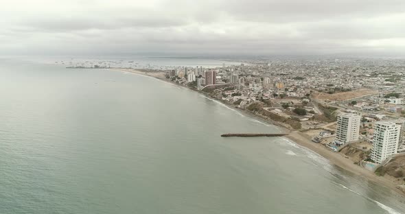 Aereal shoot from Manta in Manabi Ecuador in the back the Manta Port