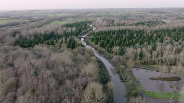 Grand Union Canal Aerial Landscape Meandering Winding Shrewley Warwickshire UK Winter Water Sunken B