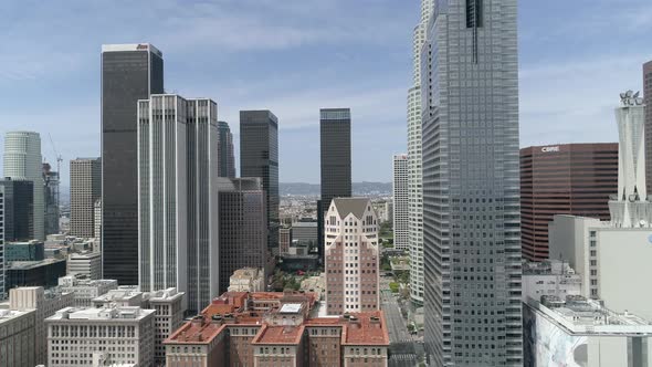 Aerial view of skyscrapers and towers in Los Angeles