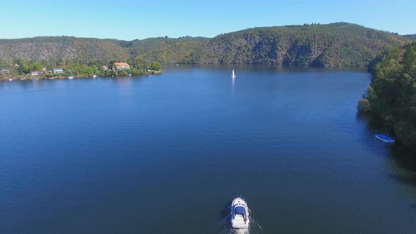 Aerial View of Boat at Vltava River, Slapy, Czech Republic