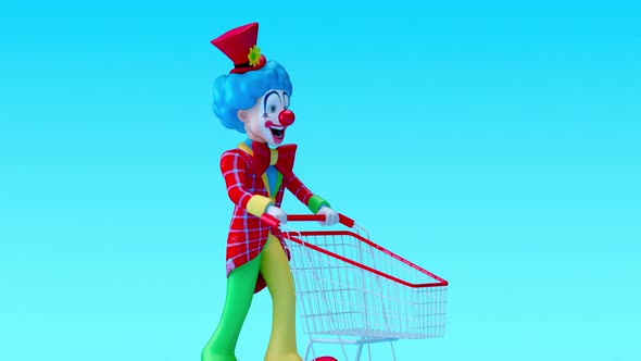 4K fun animation of a clown shopping