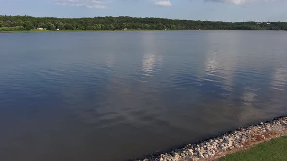 A drone drop down shot of the Mississippi looking south east Near LeClaire Iowa