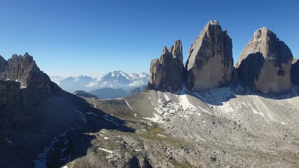 Drone view on Dolomite alps at the National Park Tre Cime Di Lavaredo