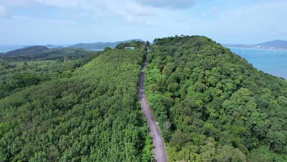 Aerial view of Khao Khad viewpoint Phuket Thailand. Amazing mountain nature landscape view in phuket